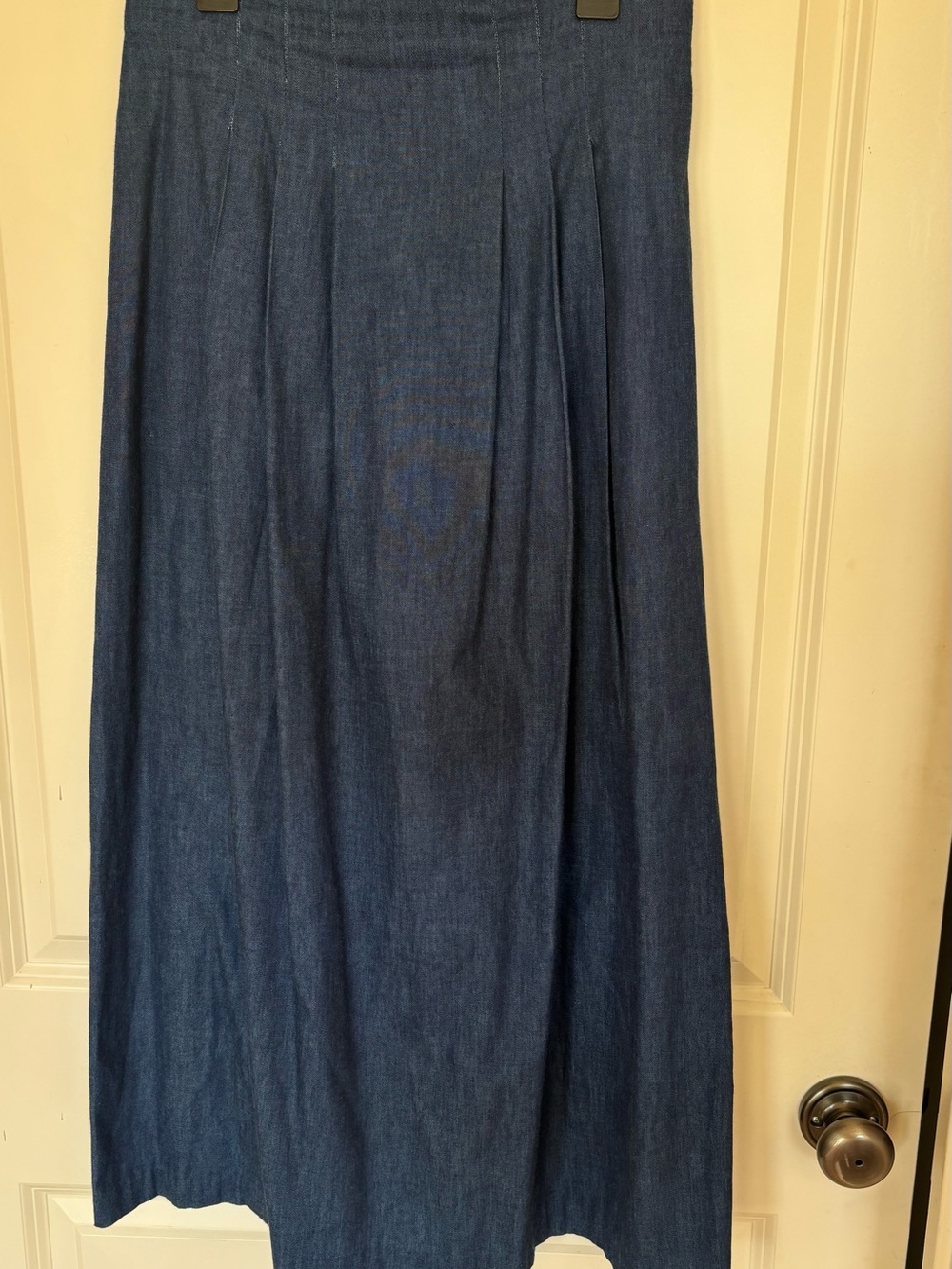 Vintage Denim A-Line Maxi Skirt in Dark Blue